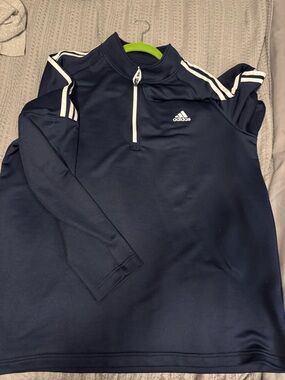 adidas Navy Blue Long Sleeve 1/4 Zip Pullover with White Stripes